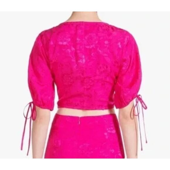 Staud Bloom Top V-Neck Ruched Drawstring Crop Top Size Large in Peony Pink NWT - Picture 4 of 7